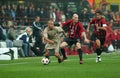 Henrik Larsson,Jaap Stam and Paolo Maldini in action during the match
